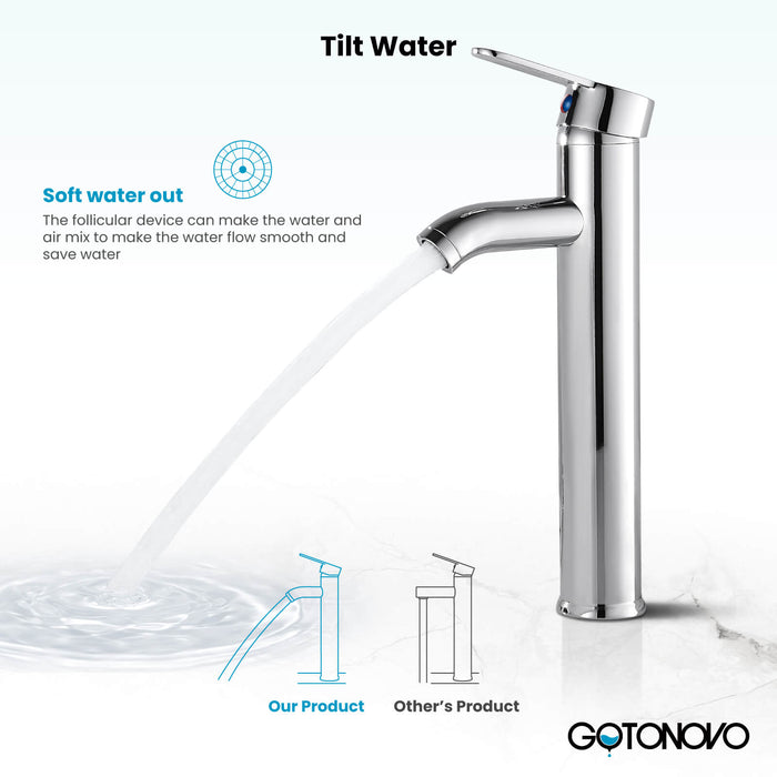 gotonovo Bathroom Vessel Sink Faucet Single Handle Lavatory Vanity Mixer Tap Tall Spout Single Hole