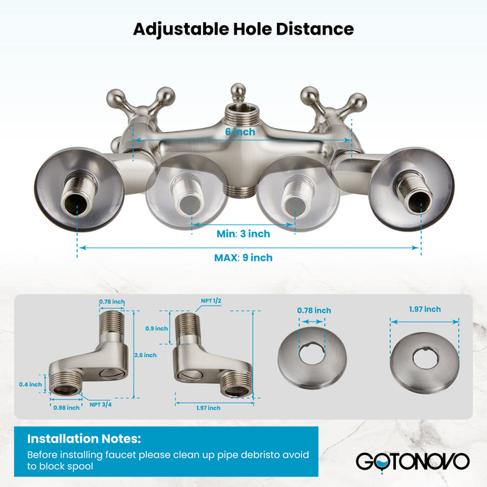 gotonovo Clawfoot Bathtub Faucet Tub Filler with Hand Held Shower Faucet Set Victorian Double Cross Handle 6 Inch Center Adjustable Swing Arms Tub Mount Short Adapter