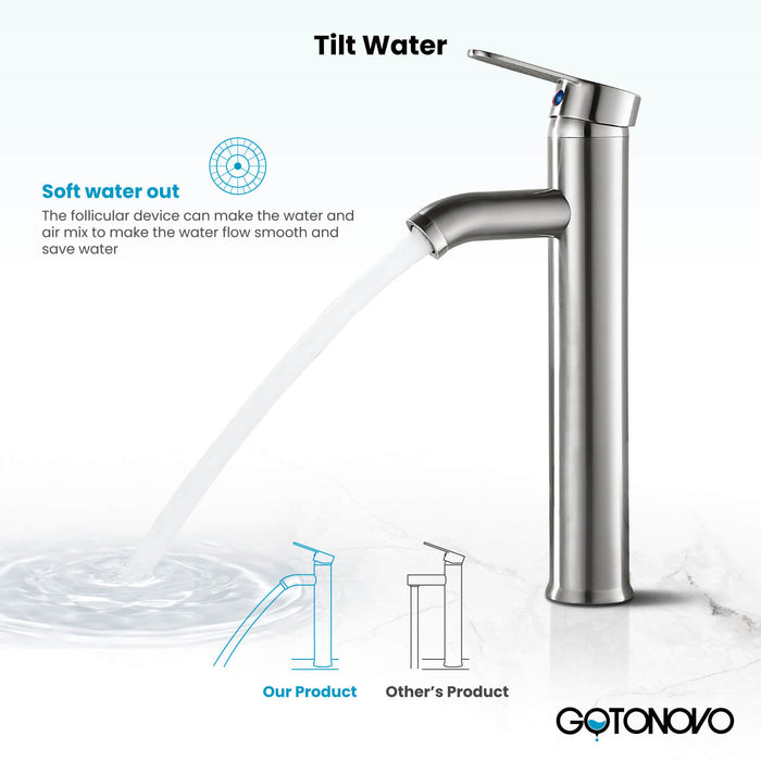 gotonovo Bathroom Vessel Sink Faucet Single Handle Lavatory Vanity Mixer Tap Tall Spout Single Hole