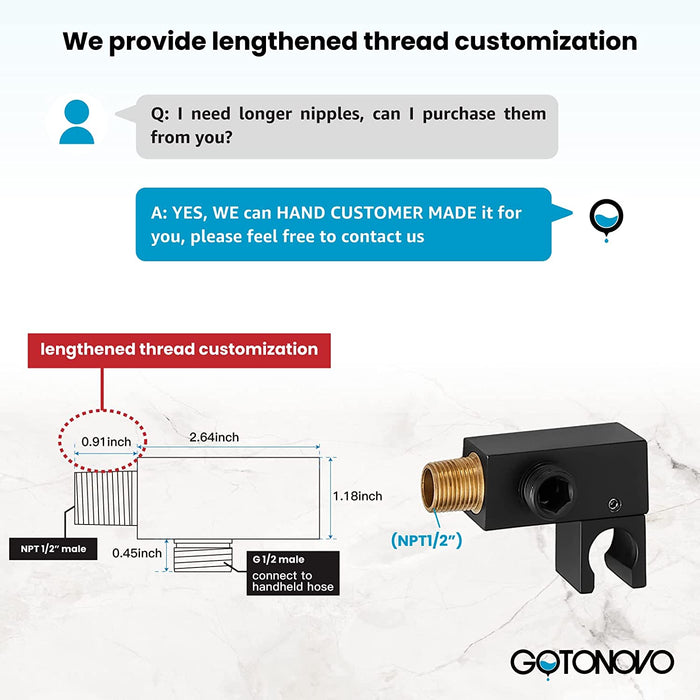 gotonovo Solid Brass Wall Mounted Water Supply Shower Holder Elbow with Swivel Handheld Shower Hplder With Shower Hose Connector by Male 1/2" IPS Water Oulet