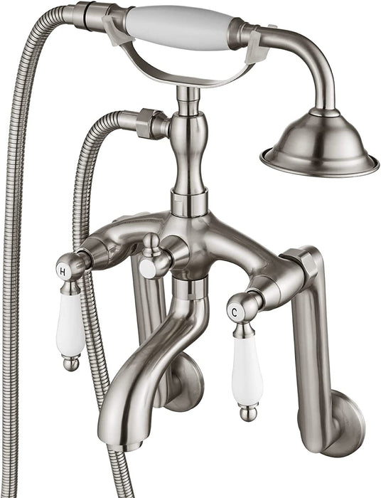gotonovo Clawfoot Bathtub Shower Faucet Wall Mount with Hand Held Shower Sprayer Bathtub Faucet Set Double Level Handle 6 Inch Center with Lengthen Adapter Adjustable Swing Arms