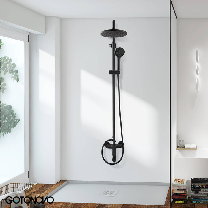 Exposed Bathroom Shower System Faucet Set Matte Black 8 Inch ABS Single 1 Handle ABS Shower Head Handheld Shower Adjustable Slide Bar Hand Spray Tub Spout Wall Mount Complete Set