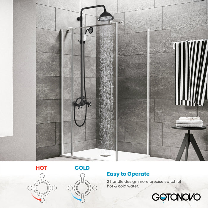 Gotonovo Exposed Shower System 8 Inch Rainfall Shower Head Dual Cross Handle with Handheld Spray Bathroom Shower System Wall Mount