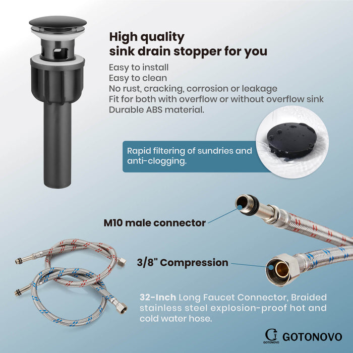 gotonovo Bathroom Sink Faucet 1 Handle Single Hole Deck Mount Tall type Faucet with Pop Up Drain Combo