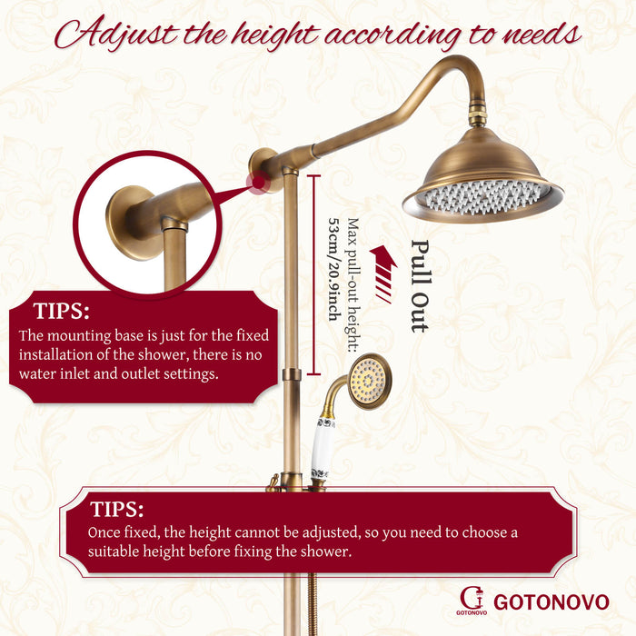 Shower System Set Complete 8 Rain Shower Faucet 2 Double Knobs Handle Triple Function Tub Spout Shower Fixture Unit 12 Inch Extention