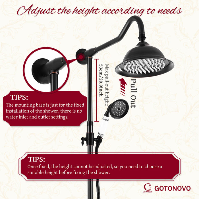 Shower System Set Complete 8 Rain Shower Faucet 2 Double Knobs Handle Triple Function Tub Spout Shower Fixture Unit 12 Inch Extention