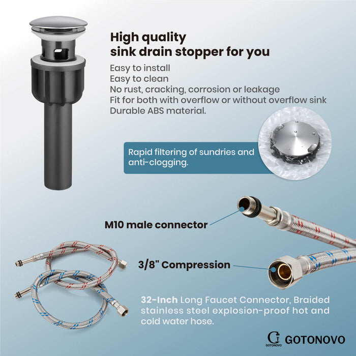 gotonovo Bathroom Sink Faucet 1 Handle Single Hole Deck Mount Tall type Faucet with Pop Up Drain Combo