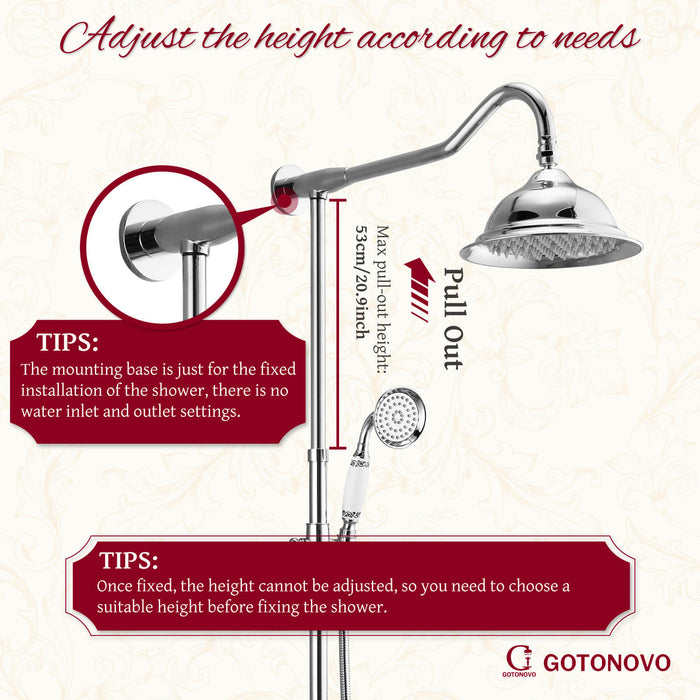 Shower System Set Complete 8 Rain Shower Faucet 2 Double Knobs Handle Triple Function Tub Spout Shower Fixture Unit 12 Inch Extention