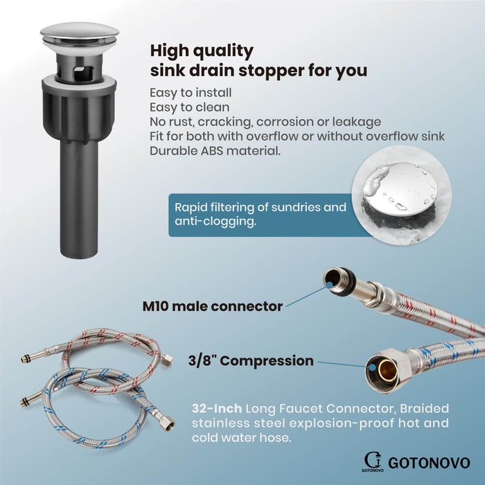 gotonovo Bathroom Sink Faucet 1 Handle Single Hole Deck Mount Tall type Faucet with Pop Up Drain Combo