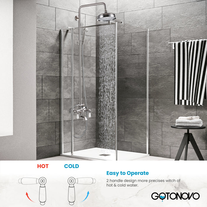 Gotonovo Exposed Shower System 8-inch Shower Head Fixture with Handheld Spray Double Lever Handle Tub Spout Triple Function Bathroom Wall Mount