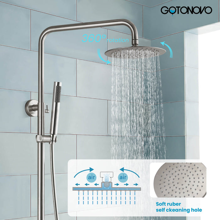 Gotonovo Exposed Shower System 8 Inch Rainfall Shower Head with Cylinder Hand Sprayer and Tub Spout Stainless Steel Bathroom Shower Faucet Fixture Wall Mount Triple Function