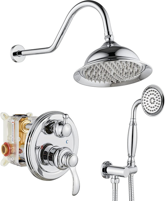 gotonovo Single Handle Vintage Rainfall 8 Inch Shower Head Antique Telephpne Shape Hand Sprayer Wall Mount Bathroom Shower Faucet System Dual Function