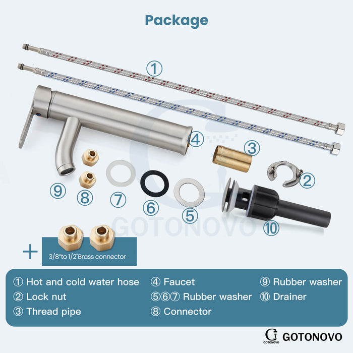 gotonovo Bathroom Sink Faucet 1 Handle Single Hole Deck Mount Tall type Faucet with Pop Up Drain Combo