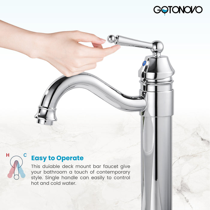 Brass Single Handle Bathroom Sink Faucet Brass Long Reach Bathroom Faucet Mixer Tap with Pop Up Drain Included Hot and Cold Water Hose