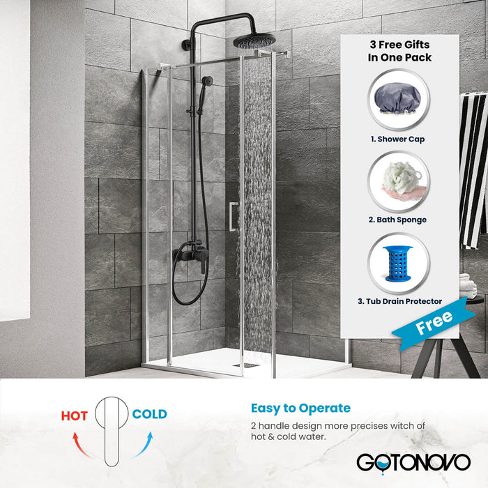 gotonovo douchesysteem met zichtbare pijp 8 inch regendouchekop douchekraan armatuur comboset messing enkele handgreep met handsproeier verstelbare schuifbalk dubbele functies