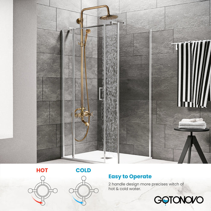 Gotonovo Exposed Shower System 8-Inch Rainfall Shower Faucet Dual Cross Handle Bathroom Bathtub Hand Spray Tub Tap Bathroom Fixtures