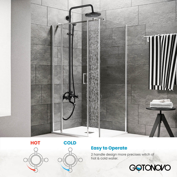Gotonovo Exposed Shower System 8-Inch Rainfall Shower Faucet Dual Cross Handle Bathroom Bathtub Hand Spray Tub Tap Bathroom Fixtures