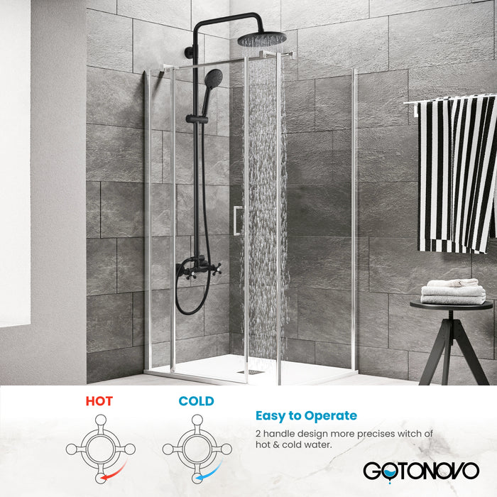 Gotonovo Exposed Shower System 8 Inch Rainfall Shower Head with 3 Function ABS Handheld and Double Cross Handle Wall Mounted Bathroom Luxury Mixer Shower Combo Set