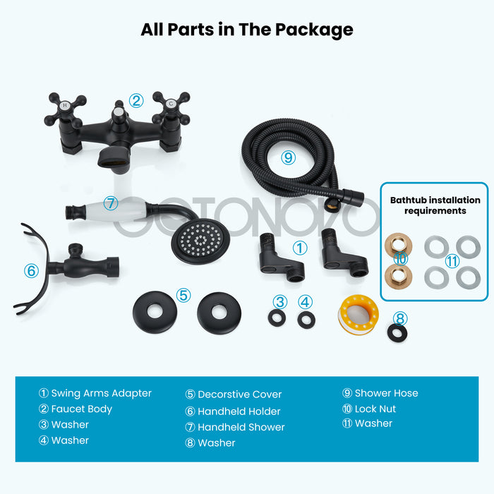 gotonovo Clawfoot Bathtub Faucet Tub Filler with Hand Held Shower Faucet Set Victorian Double Cross Handle 6 Inch Center Adjustable Swing Arms Tub Mount Short Adapter