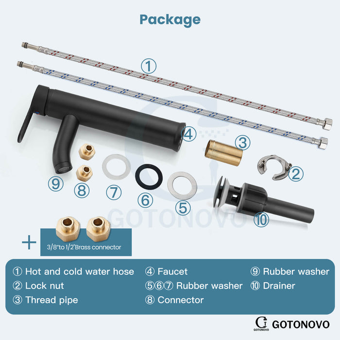 gotonovo Bathroom Sink Faucet 1 Handle Single Hole Deck Mount Tall type Faucet with Pop Up Drain Combo