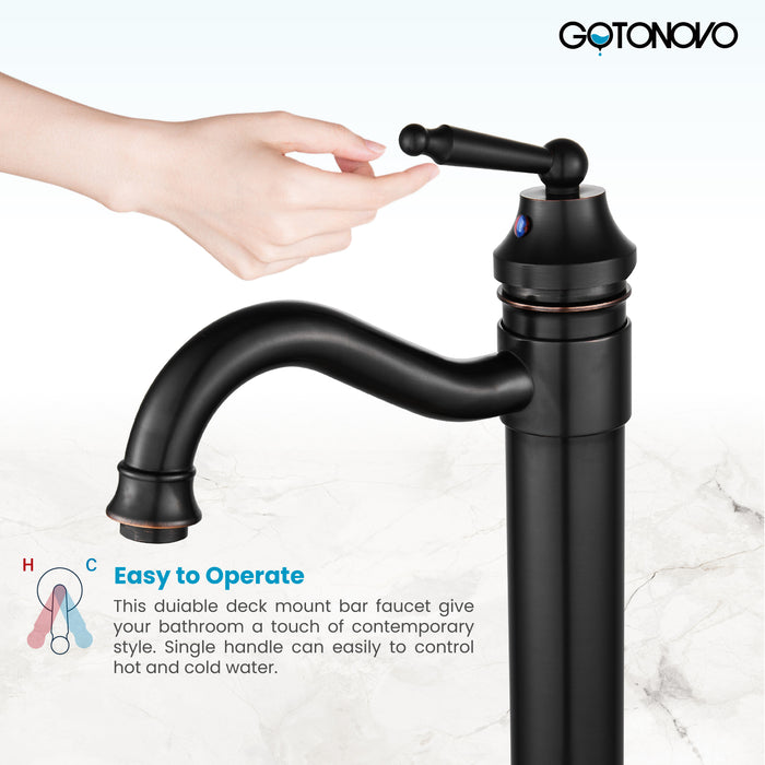 Brass Single Handle Bathroom Sink Faucet Brass Long Reach Bathroom Faucet Mixer Tap with Pop Up Drain Included Hot and Cold Water Hose