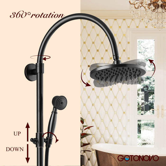 Gotonovo Exposed Shower Faucet Set Brass Dual Knobs 8 Inch Rainfall Round Head Mixer Tap Hand held Spray 3 Functions Shower System Tub Spout Bathroom Shower Combo Unit Set Wall Mounted