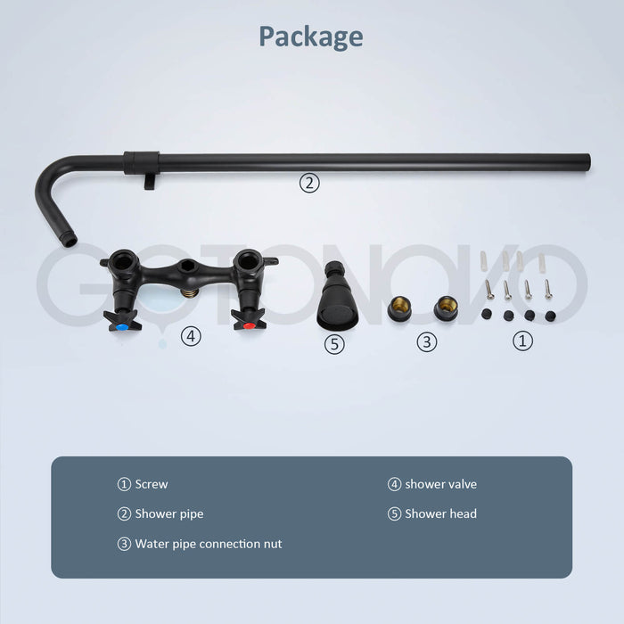gotonovo Outdoor Shower Kit Wall Mount Matte Black Exposed Shower Fixture with Adjustable Slide Bar and Shower Head Double Cross Handles Bathroom Shower Faucet Set