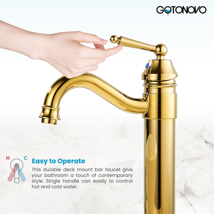 Brass Single Handle Bathroom Sink Faucet Brass Long Reach Bathroom Faucet Mixer Tap with Pop Up Drain Included Hot and Cold Water Hose