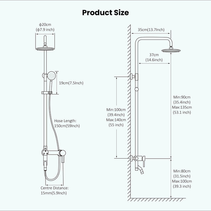 gotonovo Shower Fixture Wall Mount SUS 304 Stainless Steel Triple Function with Hand Sprayer and Tub Spout 8 Inch Rainfall Shower Head Shower faucet Set Bathroom Complete Set