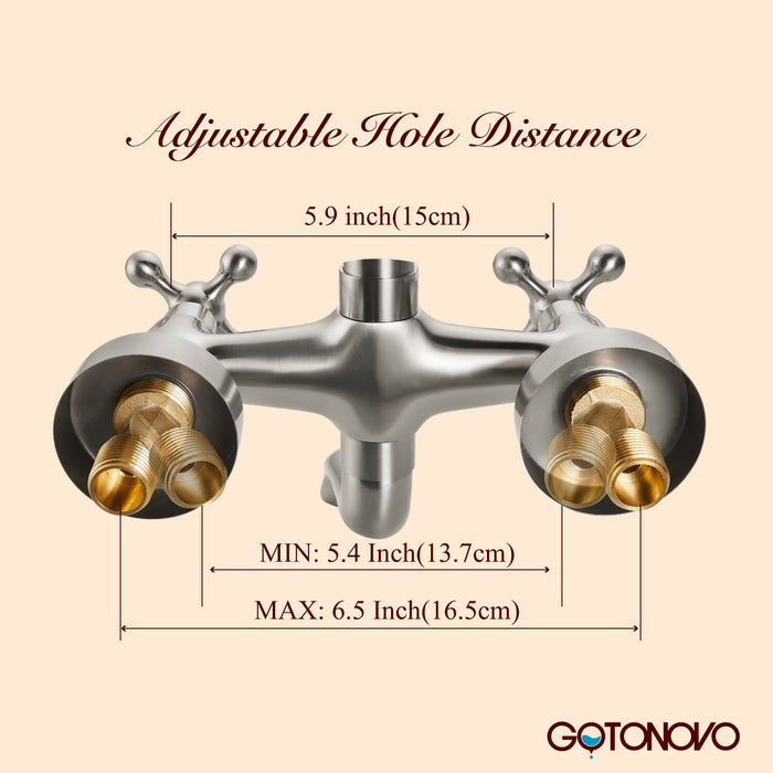 Gotonovo Exposed Shower Faucet Set Brass Dual Knobs 8 Inch Rainfall Round Head Mixer Tap Hand held Spray 3 Functions Shower System Tub Spout Bathroom Shower Combo Unit Set Wall Mounted