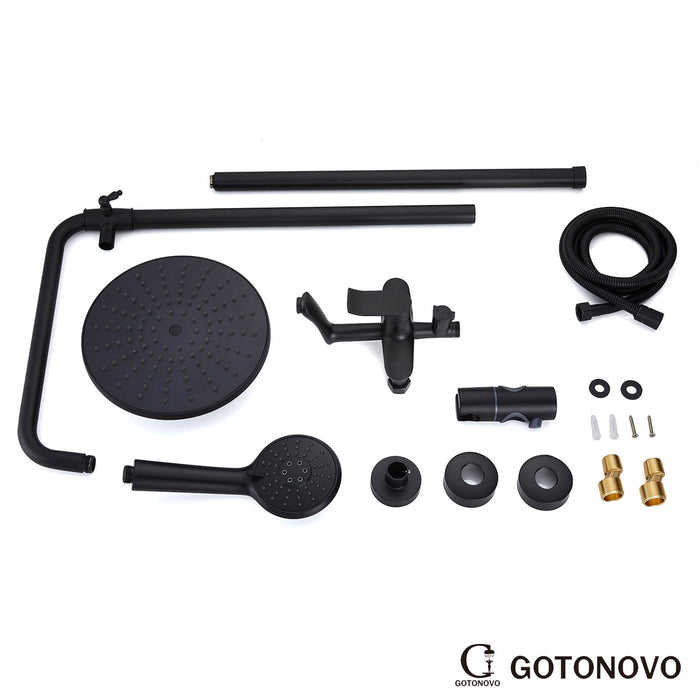 Gotonovo Matte Black Exposed Shower Fixture Combo Set 9 Inch ABS Round Rainfall Showerhead with ABS Handheld Sprayer Wall Mount Shower System Adjustable Slide Bar