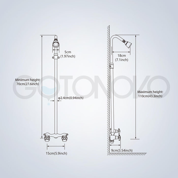 gotonovo Outdoor Shower Kit Wall Mount Matte Black Exposed Shower Fixture with Adjustable Slide Bar and Shower Head Double Cross Handles Bathroom Shower Faucet Set