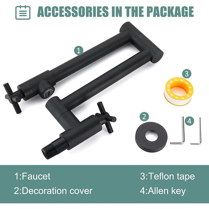 gotonovo Pot Filler Kitchen Faucet Stainless Steel SUS304 Two Cross Handle Single Hole Spout Wall Mounted Stretchable Swing Arm Commercial Kitchen Sink Faucet Control Water