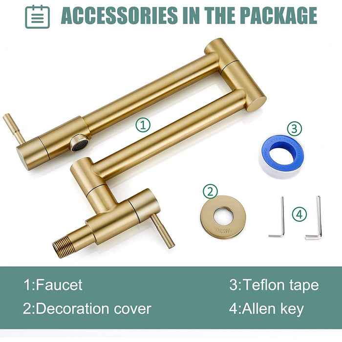 gotonovo Pot Filler Faucet Folding Stretchable Wall Mount Kitchen Restaurant Sink Faucet SUS304 Stainless Steel with Double Joint Swing Arm Single Hole Two Handles Commercial NPT