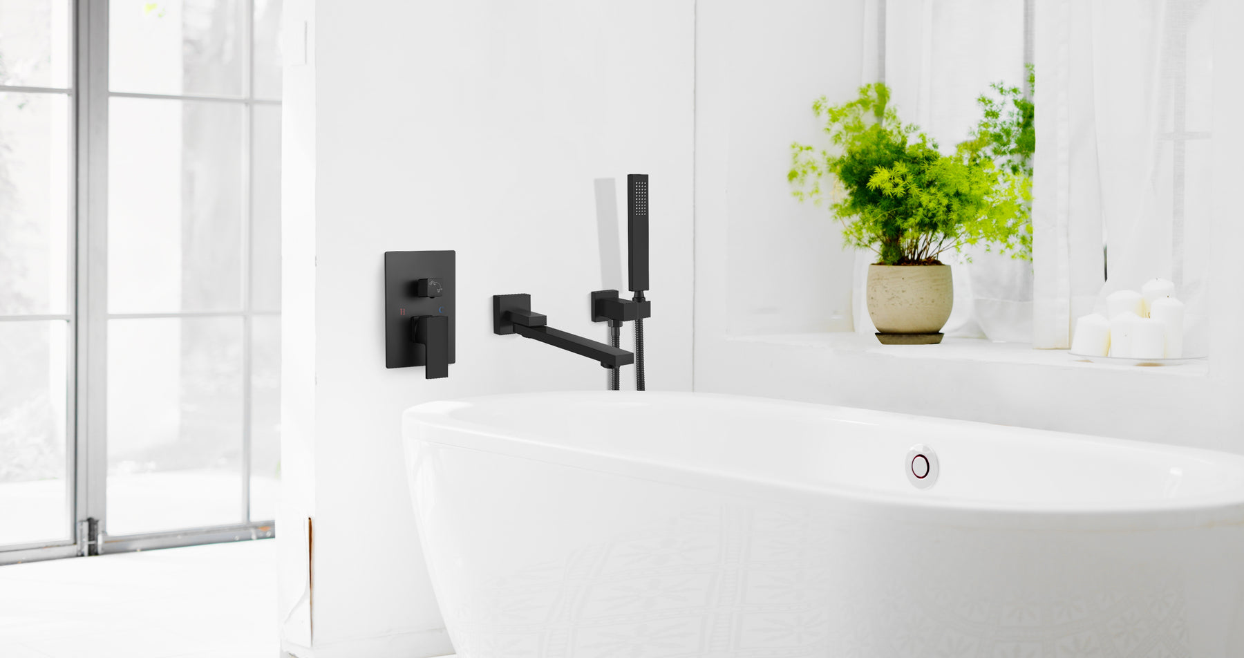 Bathtub Faucet with Hand Held Sprayer and Swivel Tub Filler Dual Functions Single Handle Bathroom Shower System
