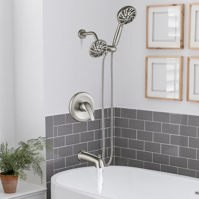 gotonovo Dual 2 in 1 Shower Head Combo Brushed Nickel Rain Fall Shower System with Handheld Shower and Showerhead with Tub Spout Shower Faucet Set with 3-way Water Diverter (Valve Included)