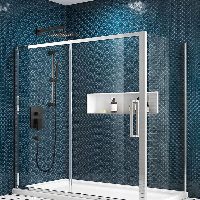 Gotonovo Matte Black Shower Faucet Set 12 inch Square Rain Shower Head with Adjustable Angle Slide Bar Wall Mounted Shower Trim Kit Pressure Balance Shower System Rough-in Valve and Trim Included