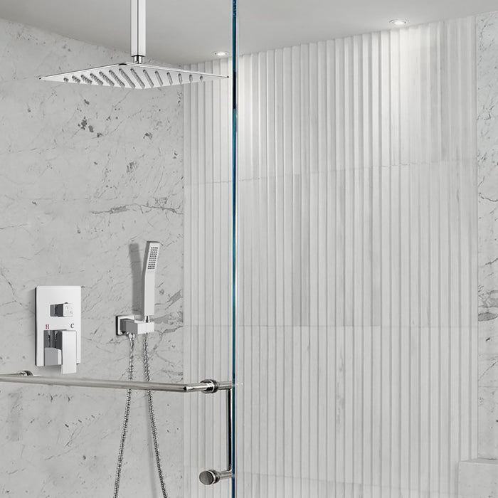 gotonovo 12" Rain Shower Head Polished Chrome Ceiling Mount Luxurious High Pressure Bathroom Shower System kit and Shower Trim Modern with Handheld Spray Shower Mixer With Rough-in Valve Control