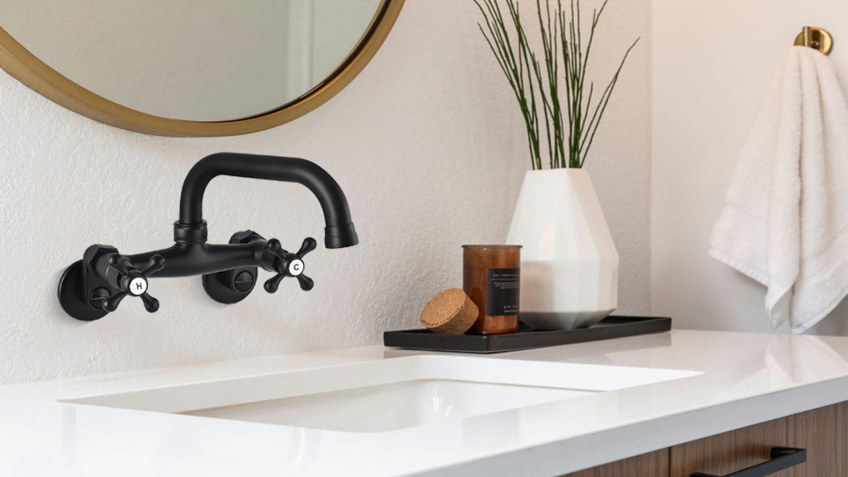 Wall Mount Kitchen Faucet Double Cross Handle Commercial 3 Inch to 9 Inch Adjustable Hole Distance