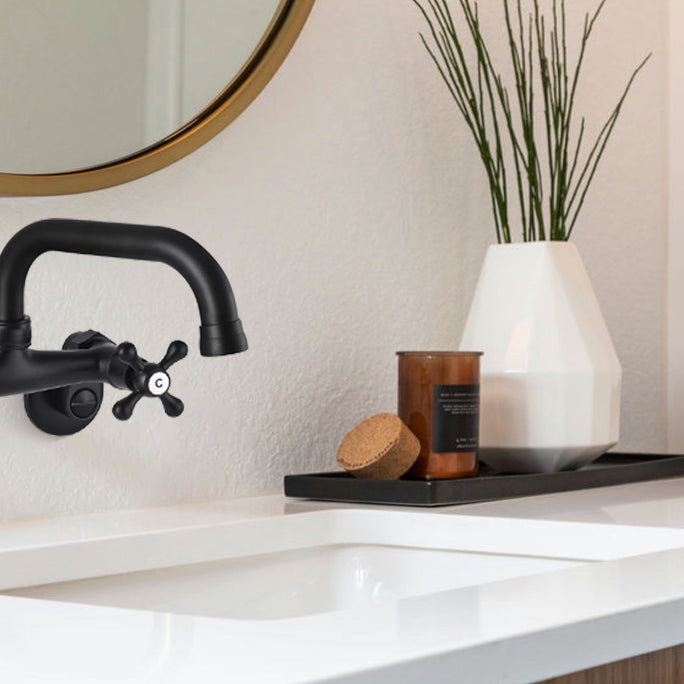 Wall Mount Kitchen Faucet Double Cross Handle Commercial 3 Inch to 9 Inch Adjustable Hole Distance