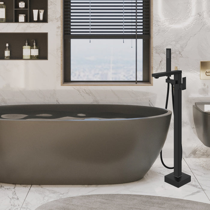 Freestanding Bathtub Faucet Floor Mount Tub Filler Single Handle Brass Tap with Hand Shower