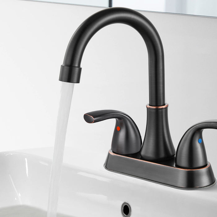 gotonovo Two Handles 4 inch Centerset Bathroom Sink Faucet Oil-Rubbed Bronze 2 Hole Lavatory Mixer Tap Deck Mount with Pop Up Drain and Water Supply Lines