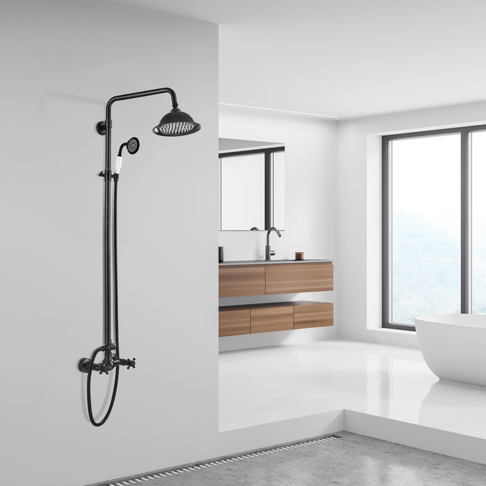 Bathroom Shower Fixture 8 Inch Rainfall Shower Head Set Wall Mount Shower Faucet and Handheld Spray Double Cross Handle