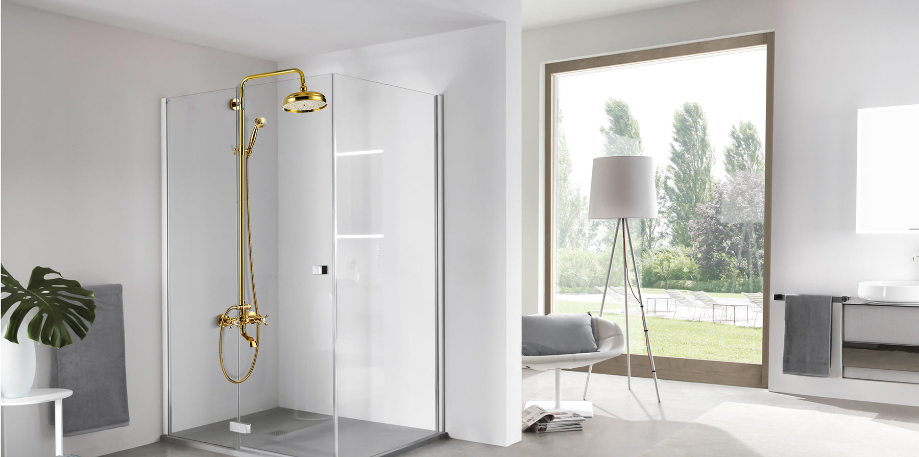 Gold Polished Shower Faucet Sets 8 Inch Rainfall Shower Head Bathtub 2 Cross Knobs Mixer Rain Shower System Adjustable Hand Held Spray Shower Unit