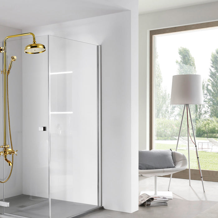 Gold Polished Shower Faucet Sets 8 Inch Rainfall Shower Head Bathtub 2 Cross Knobs Mixer Rain Shower System Adjustable Hand Held Spray Shower Unit