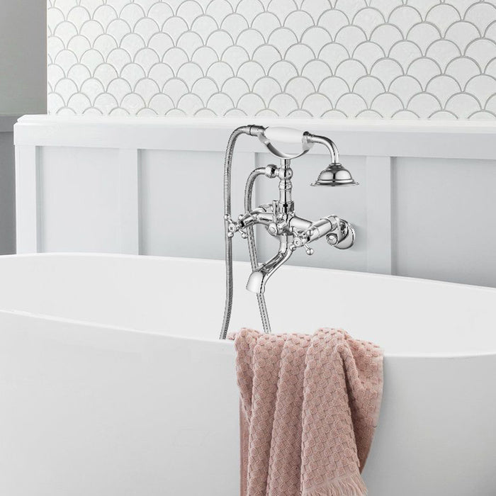 Vintage Wall Mount Clawfoot Tub Faucet 3-9Inch Adjustable Center Polished Chrome 2 Double Handle Shower Faucet System Telephone Shape