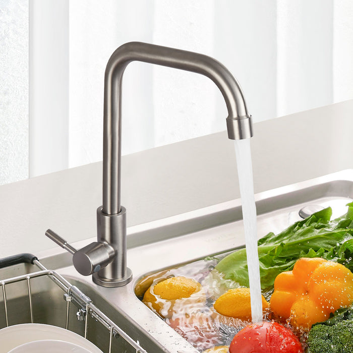 304 Stainless Steel Cold Water Kitchen Faucet Commercial Tap 90 Degree Bar Faucet Lead-Free Single Lever Brushed Nickel Modern Saving Water