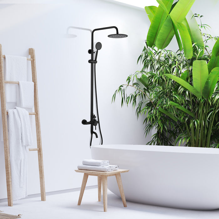 gotonovo Shower faucet Set Matte Black Triple Function with Adjustable Hand Sprayer and Tub Spout SUS 304 Stainless Steel 8 Inch Rainfall Shower Head Bathroom Shower Fixture Wall Mount Complete Set
