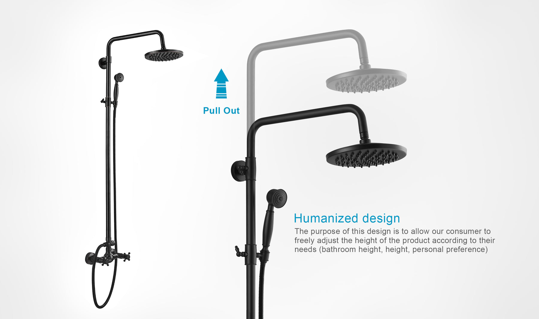 The extender shower arm can be adjust which ordered from Gotonovo