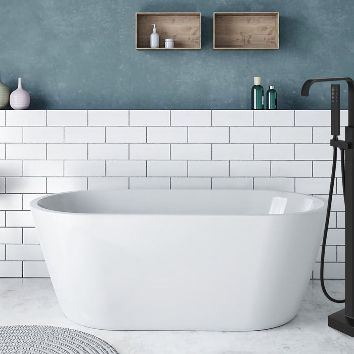 gotonovo Waterfall Freestanding Bathtub Faucet Floor Mount Tub Filler Brass Single Handle with Hand Shower and Swivel Tub Spout